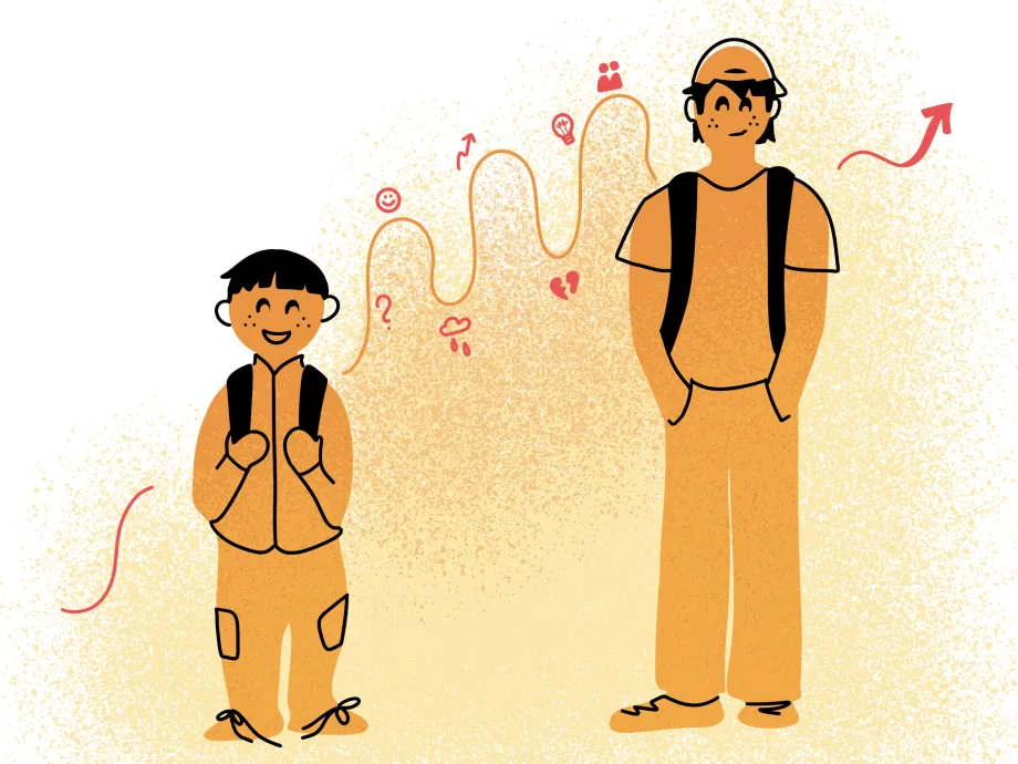 Illustrasjon av en gutt og en ungdom.