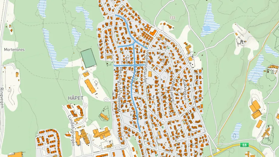 Kart som viser gravetrase.