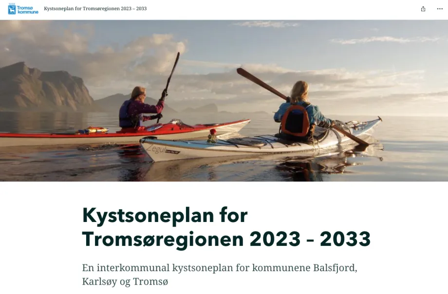 Skjermdump fra forsiden i den interaktive presentasjonen av kystsoneplanen. 