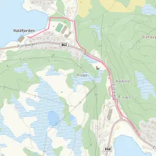 Kart som viser tras&eacute; for ny avl&oslash;psledning i Kaldfjorden