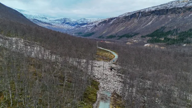 Ras over lysløypa i Tromsdalen Viser steinras over lysløypa i Tromsdalen